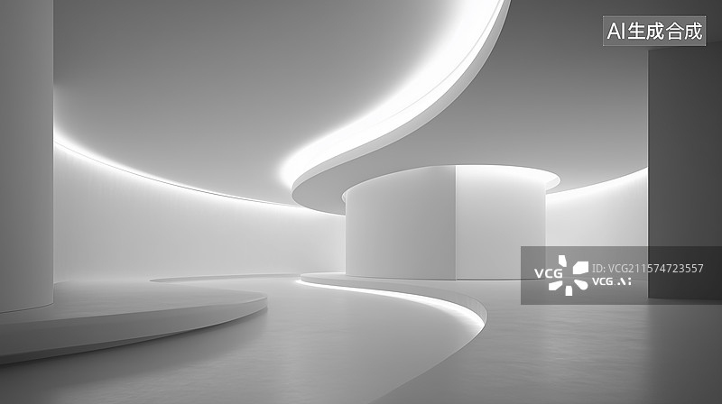 【AI数字艺术】白色概念空间中的未来禅意设计图片素材