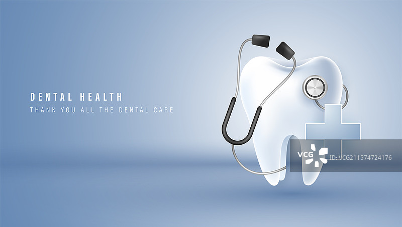 带听诊器的牙齿角色是快乐的牙齿图片素材