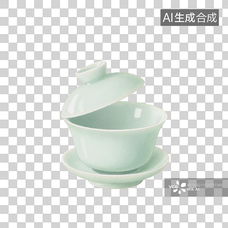 【AI数字艺术】国风手绘插画，盖碗茶，一个打开的盖碗，茶盏，茶杯茶具，瓷器，茶道，茶文化，喝茶饮茶免抠元素图片素材