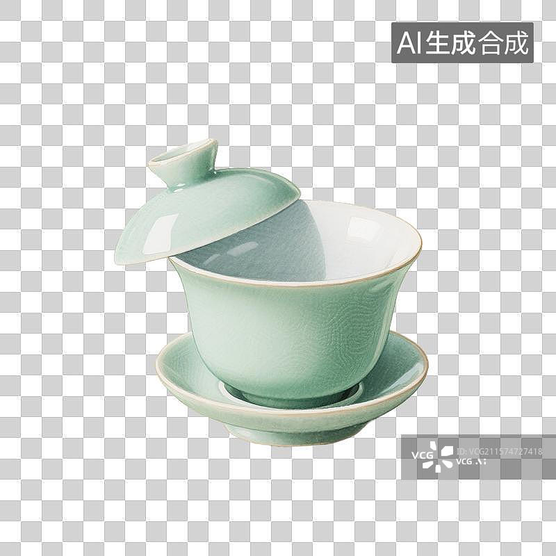 【AI数字艺术】国风手绘插画，盖碗茶，一个打开的盖碗，茶盏，茶杯茶具，瓷器，茶道，茶文化，喝茶饮茶免抠元素图片素材