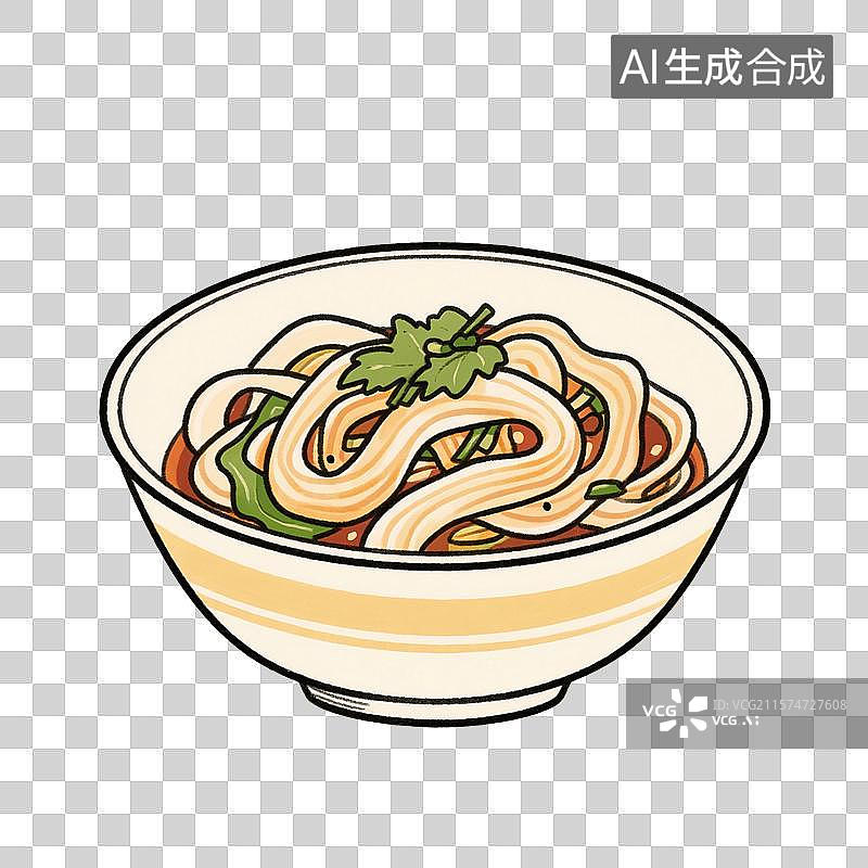 【AI数字艺术】国风手绘插画，红油面皮，宽面，凉皮，面皮，传统美食免抠元素图片素材