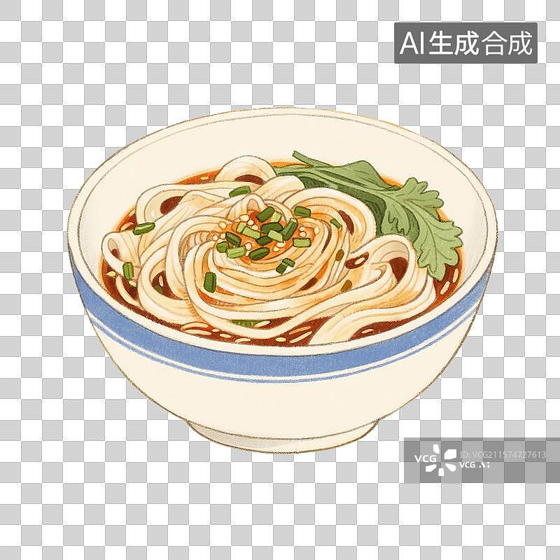 【AI数字艺术】国风手绘插画，红油面皮，宽面，凉皮，面皮，传统美食免抠元素图片素材