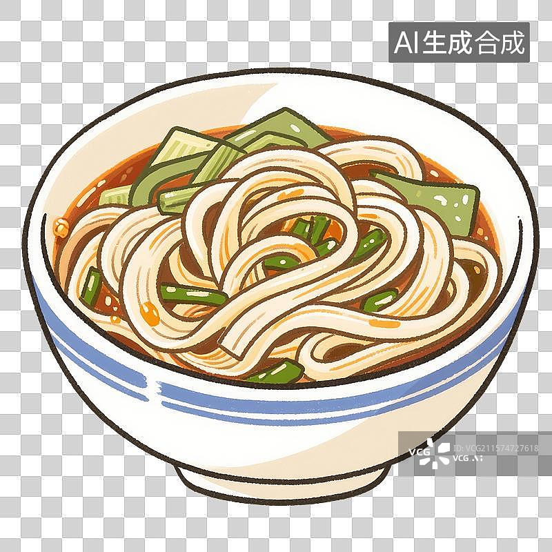 【AI数字艺术】国风手绘插画，红油面皮，宽面，凉皮，面皮，传统美食免抠元素图片素材
