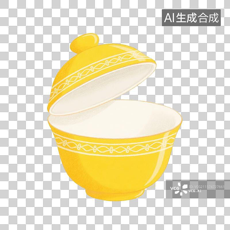 【AI数字艺术】国风手绘插画，盖碗茶，一个打开的盖碗，茶盏，茶杯茶具，瓷器，茶道，茶文化，喝茶饮茶免抠元素图片素材