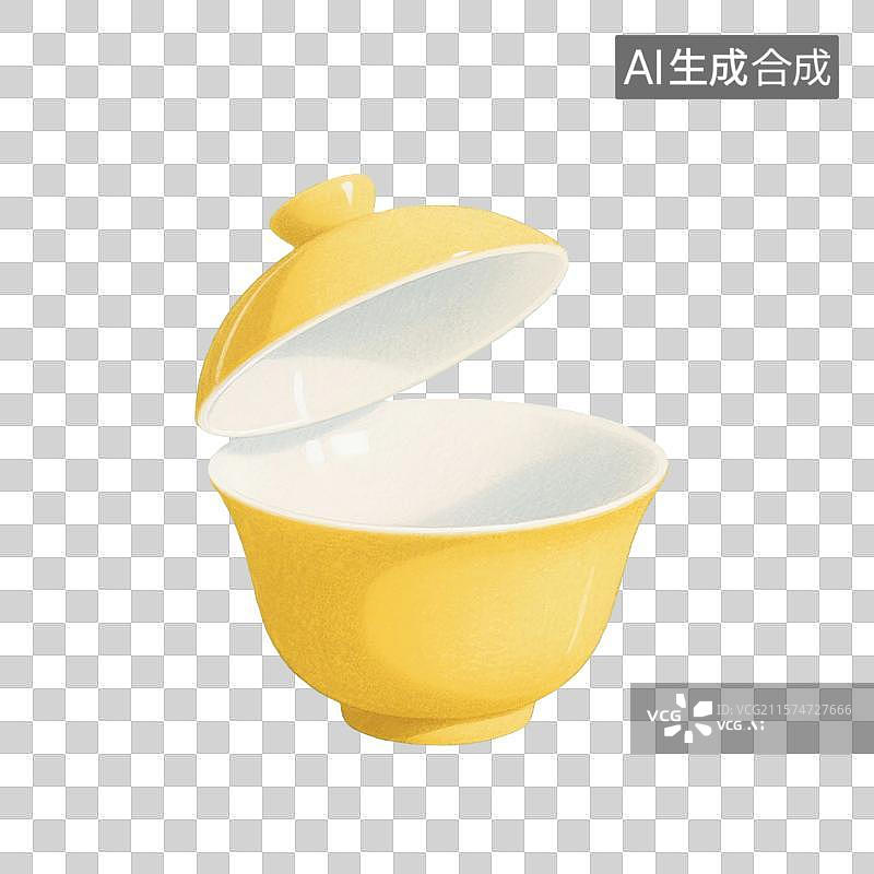 【AI数字艺术】国风手绘插画，盖碗茶，一个打开的盖碗，茶盏，茶杯茶具，瓷器，茶道，茶文化，喝茶饮茶免抠元素图片素材