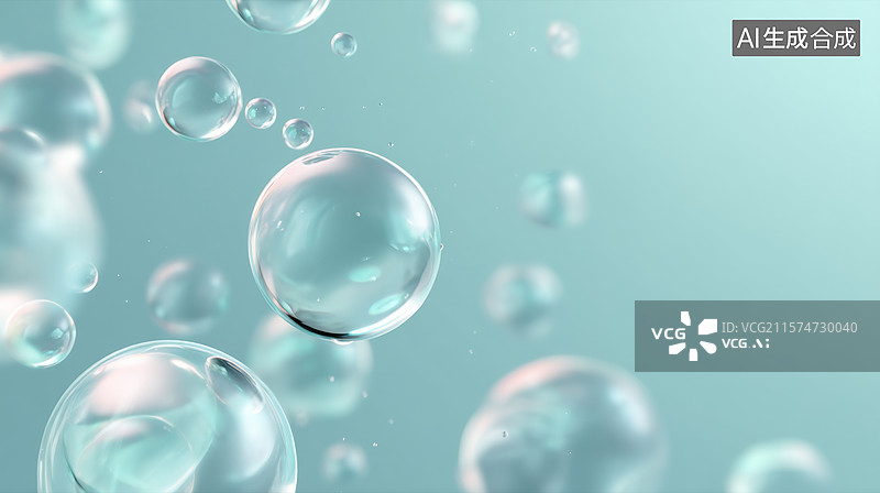 【AI数字艺术】透明气泡在水中漂浮图片素材