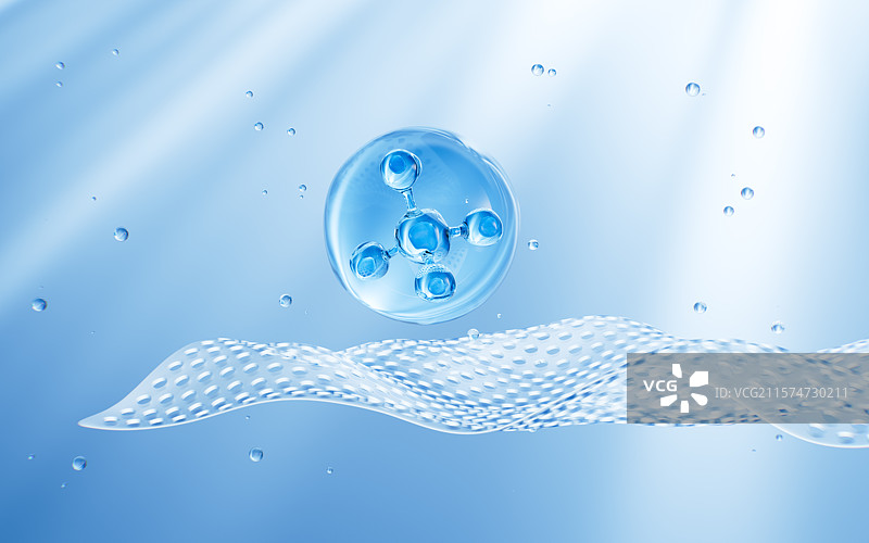蓝色透明玻璃的分子和透气的床垫背景3D渲染图片素材