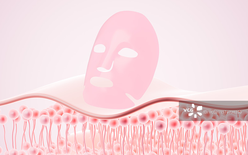 补水保湿美白等面膜护肤与皮肤组织3D渲染图片素材