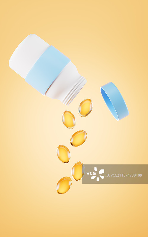 金色鱼油药物模型3D渲染图片素材