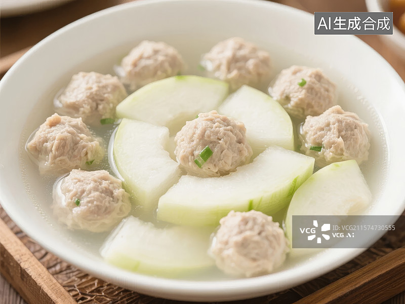 【AI数字艺术】冬瓜肉丸汤，清淡美味图片素材