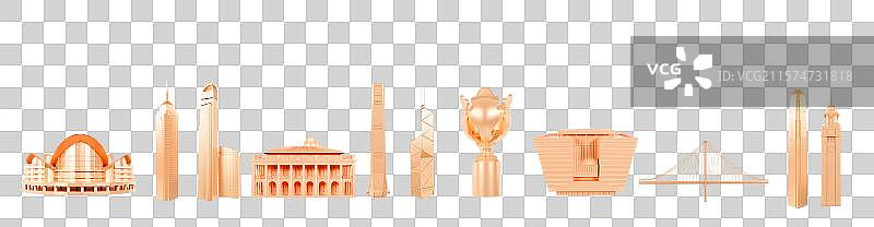 3D渲染的香港地标建筑元素香港城市元素图片素材