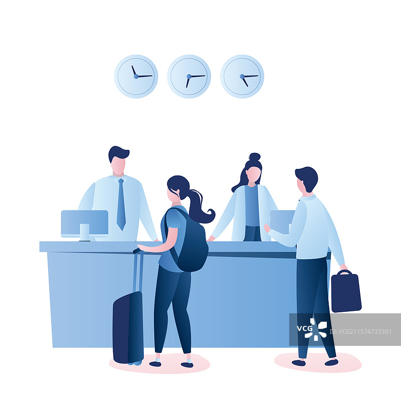 酒店接待处与旅客交谈图片素材