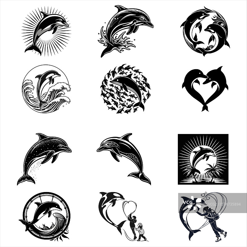 海豚剪影图片素材