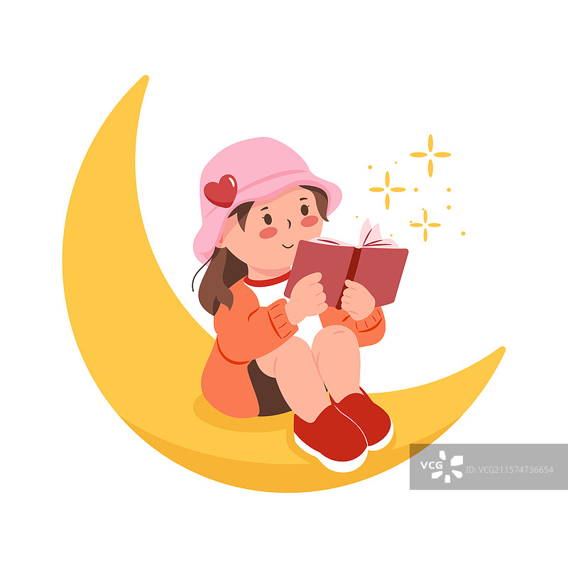 一个戴着粉色帽子的年轻女孩正在阅读一本书图片素材