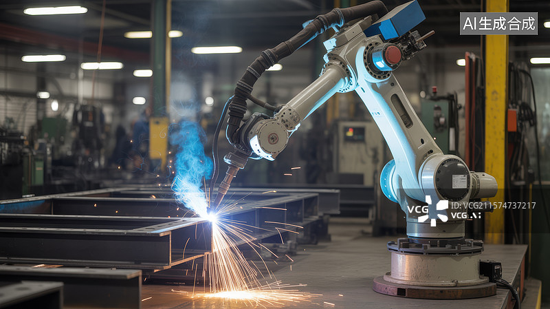 【AI数字艺术】工业机器人进行焊接作业图片素材