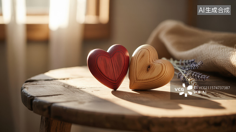 【AI数字艺术】木质爱心静物摆放图片素材