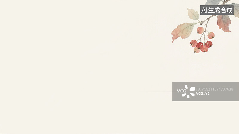 【AI数字艺术】水墨画山楂和树枝背景右上图片素材