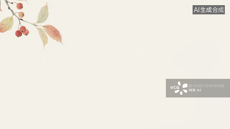 【AI数字艺术】水墨画山楂和树枝背景左上图片素材