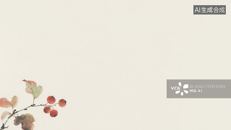 【AI数字艺术】水墨画山楂和树枝背景左下图片素材