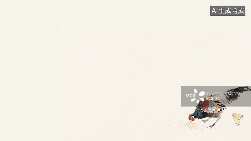 【AI数字艺术】水墨画七彩山鸡觅食背景右下图片素材