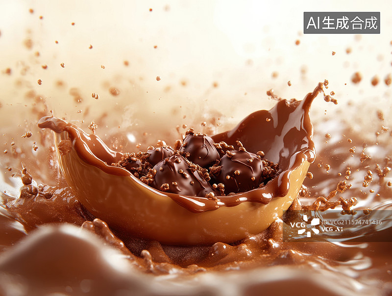 【AI数字艺术】巧克力液体飞溅的瞬间图片素材