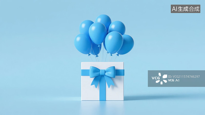 【AI数字艺术】蓝色气球与礼盒的简洁布置图片素材