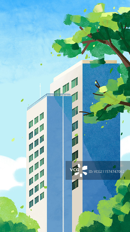 竖版插画_场景_学校校园教学楼图片素材