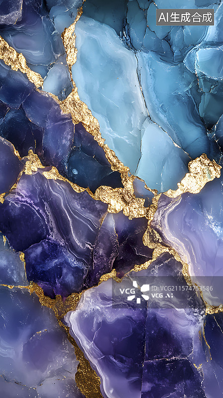 【AI数字艺术】蓝紫色金箔大理石石头图案纹理插画海报背景图片素材