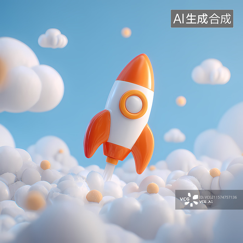 【AI数字艺术】卡通风格火箭主题插图背景图片素材