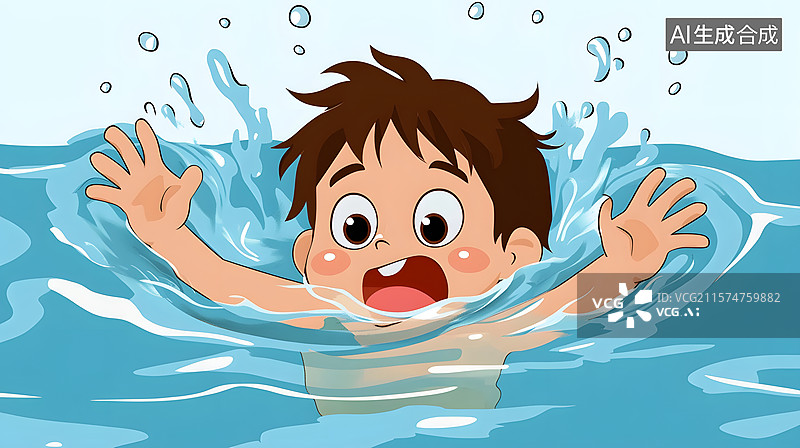 【AI数字艺术】【AIGC】孩子溺水呼救暑期安全教育插画图片素材
