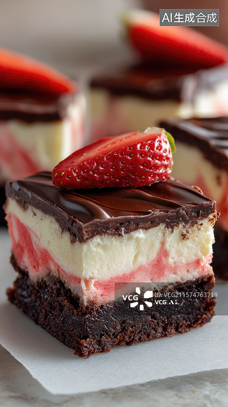 【AI数字艺术】草莓巧克力夹心蛋糕图片素材