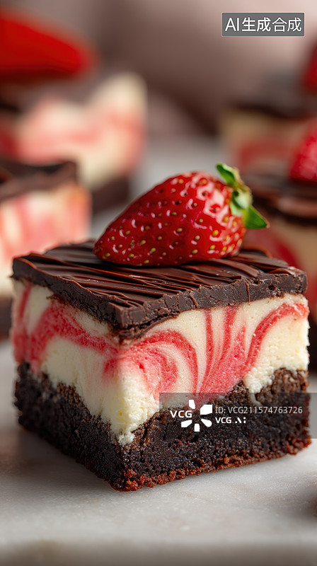 【AI数字艺术】草莓巧克力漩涡布朗尼甜点图片素材