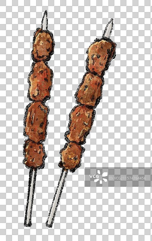 新疆美食国风插画-羊肉串图片素材
