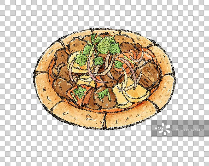 新疆美食国风插画-馕包肉图片素材