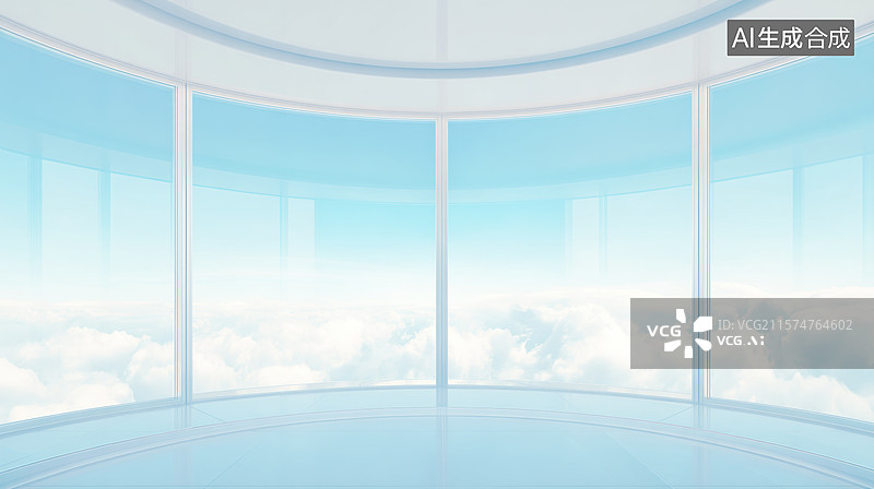 【AI数字艺术】云端观景室，透明玻璃窗环绕图片素材