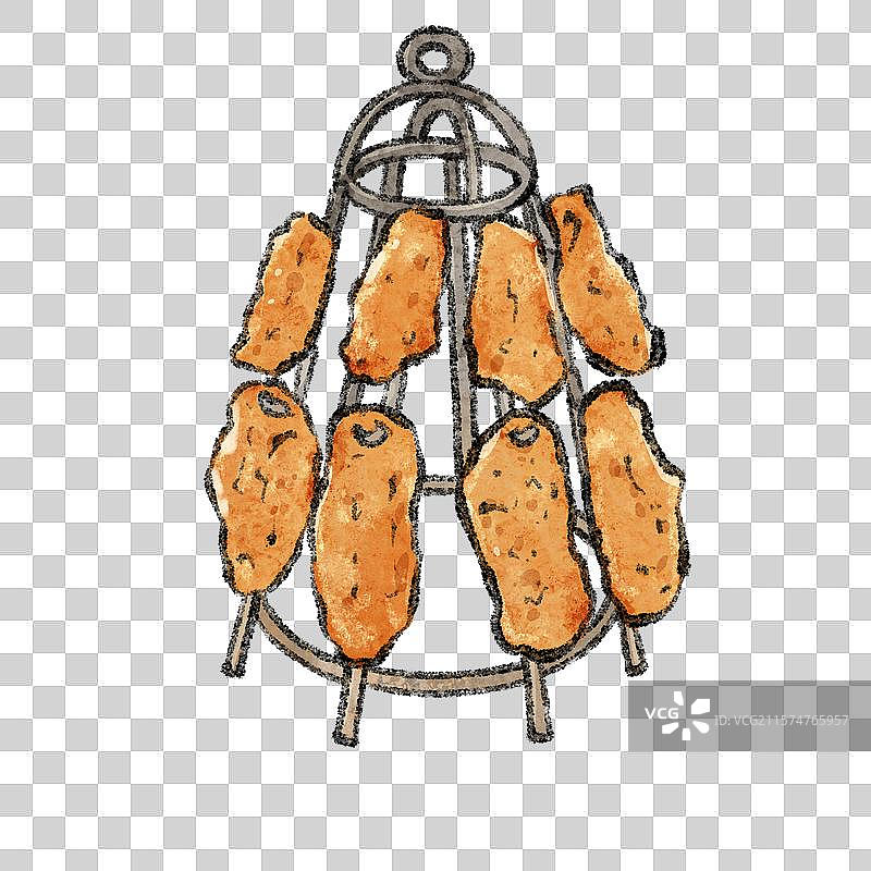 新疆美食国风插画-馕坑肉图片素材