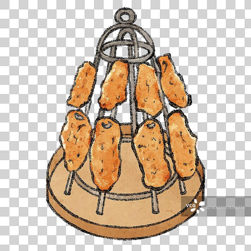 新疆美食国风插画-馕坑肉图片素材