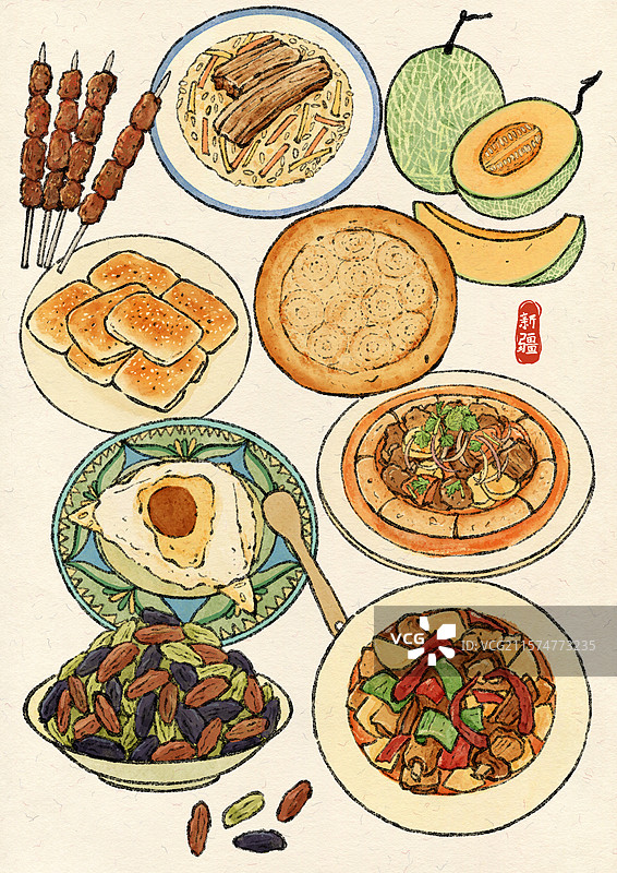 新疆美食插画图片素材