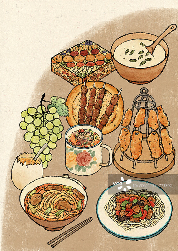 新疆美食插画图片素材