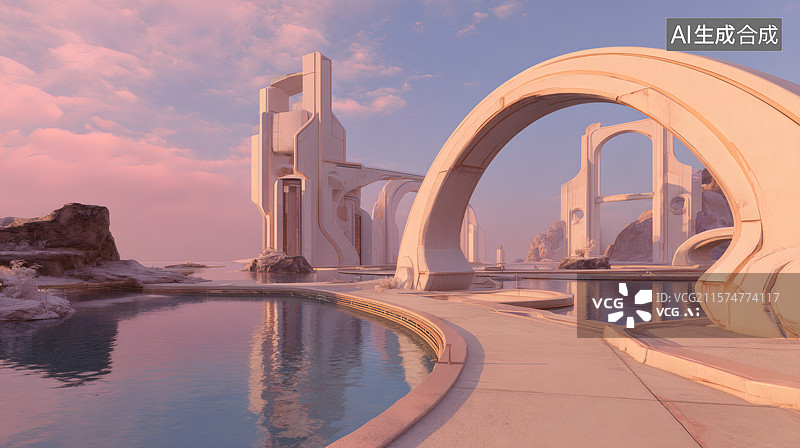 【AI数字艺术】梦幻未来派城市风景图片素材