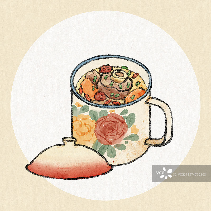 新疆美食国风插画-缸子肉图片素材