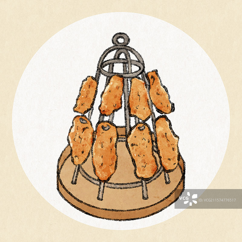 新疆美食国风插画-馕坑肉图片素材