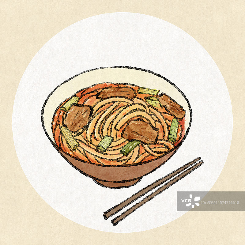 新疆美食国风插画-炒米粉图片素材