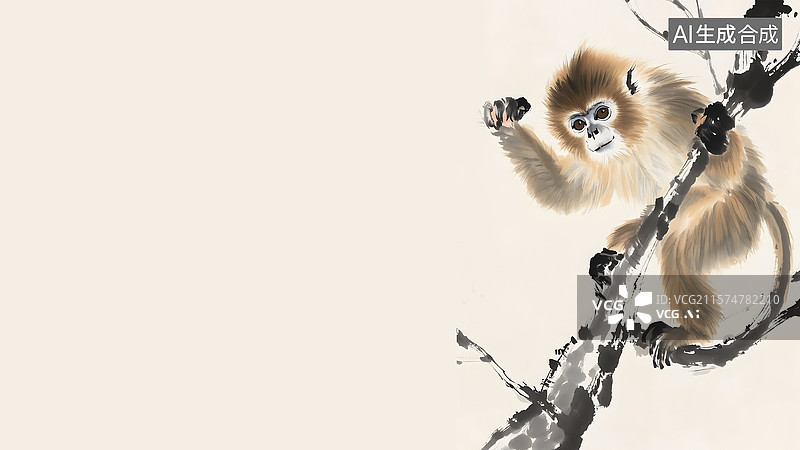 【AI数字艺术】金丝猴水墨画居右图片素材