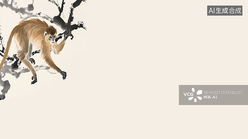【AI数字艺术】金丝猴水墨画左上图片素材