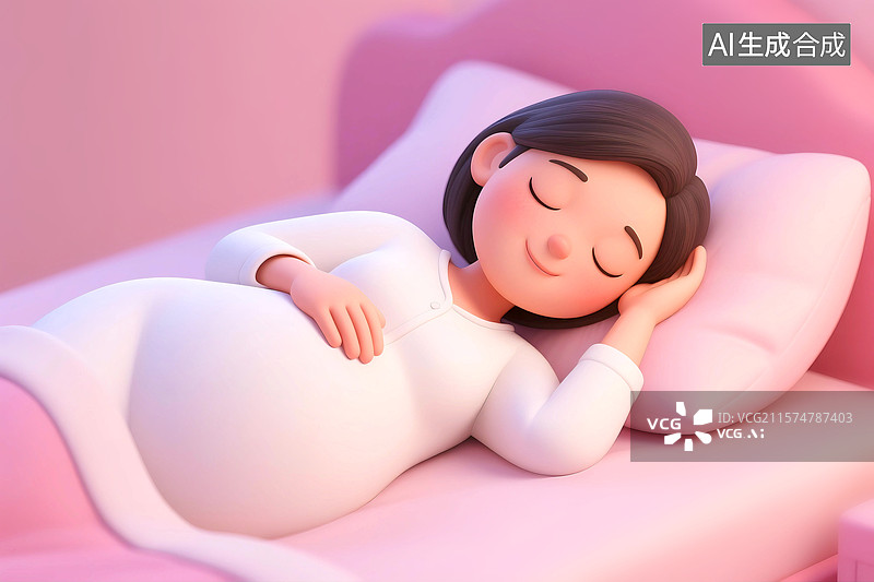【AI数字艺术】3D立体三维C4D一个怀孕孕妇女人躺在床上睡觉休闲闭眼放松休闲舒适图片素材
