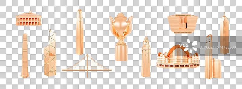 3D渲染的香港地标建筑元素香港城市元素图片素材