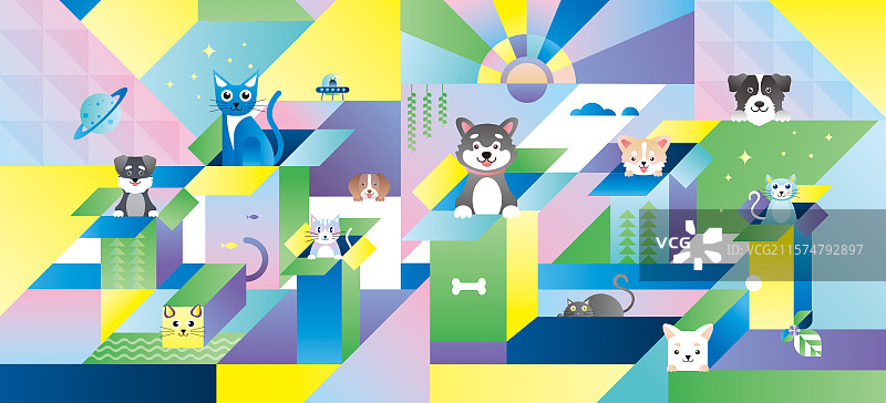 猫和狗插画壁纸图片素材