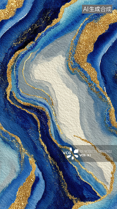【AI数字艺术】蓝金交织的抽象艺术图案图片素材