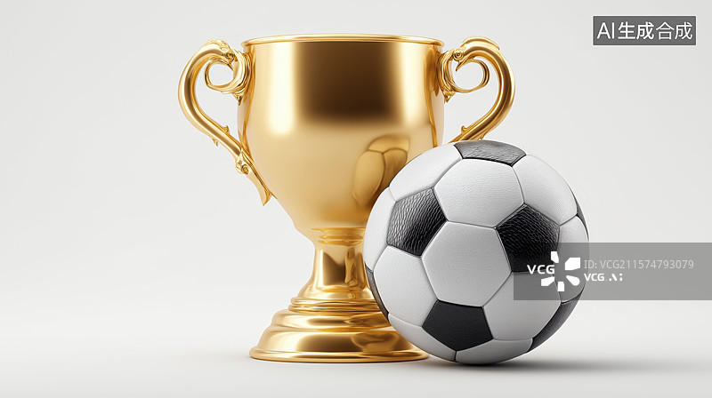 【AI数字艺术】足球与金色奖杯的荣耀组合图片素材